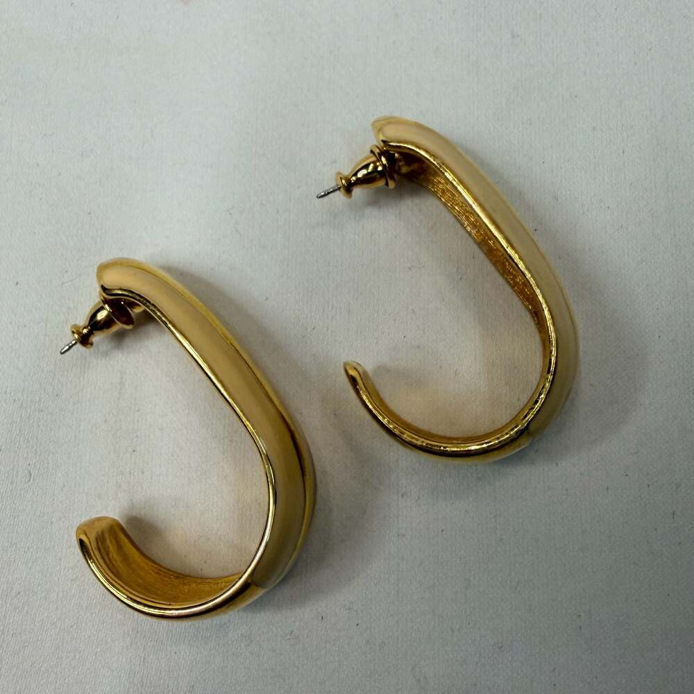 Vintage Cream Enamel and Gold-Tone Metal Statement Hoop Earrings - Picture 3 of 6